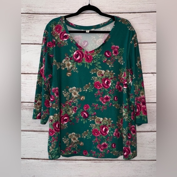 The Pioneer Woman Teal Floral Blouse Size XXL Office Church School Casual - Picture 1 of 5